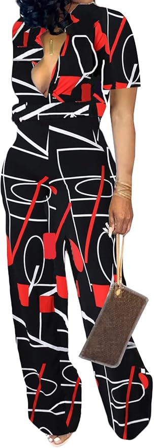 SeNight Women's Jumpsuits Elegant Business Casual Button Down V Neck Long Sleeve Strap Straight Long Pants With Pockets