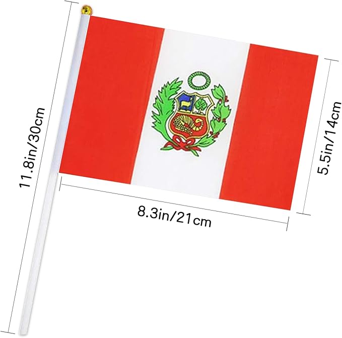 Peru Flag Small Peruvian Flag 12 Pack Mini Hand Held Peruvian Flags on Sticks for Party Parades Sports Events Patriotic Holiday Decorations