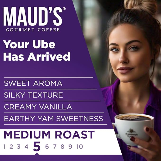 Maud's Vanilla Ube Flavored Coffee Pods, 18 ct, Medium Roast Flavored Coffee in Recyclable Single Serve Pods – 100% Arabica Beans, Compatible with Keurig K Cups Maker