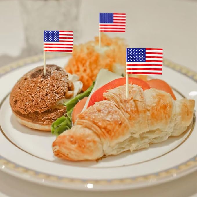 American Flag USA Flag, Small Mini American Toothpick Flags for Food, Cupcakes, Cocktails, Appetizers, Bar Party Decorations