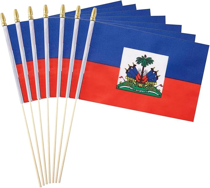 GSYLPFT 12 Pack Haiti Flags on Sticks Haitian Small Mini Hand Held Flags for Office Classroom Holiday Party Decorations