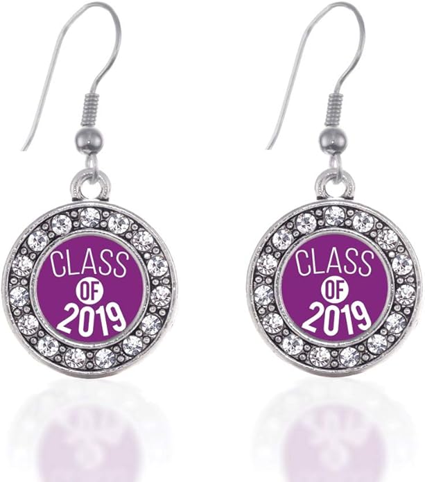 Inspired Silver - Silver Circle Charm French Hook Drop Earrings with Cubic Zirconia Jewelry