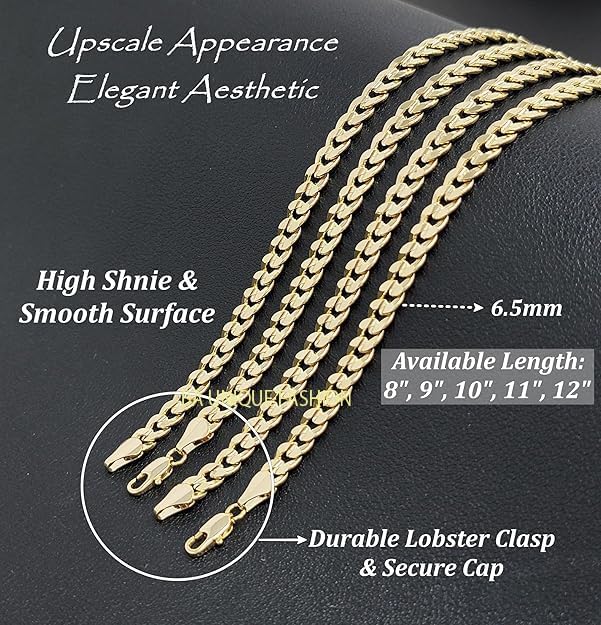 BA UNIQUE FASHION Gold Electroplated Anklet for Women, 9-12 Inch Sizes, Figaro, Cuban, Mariner, Herringbone Design - Made in Korea