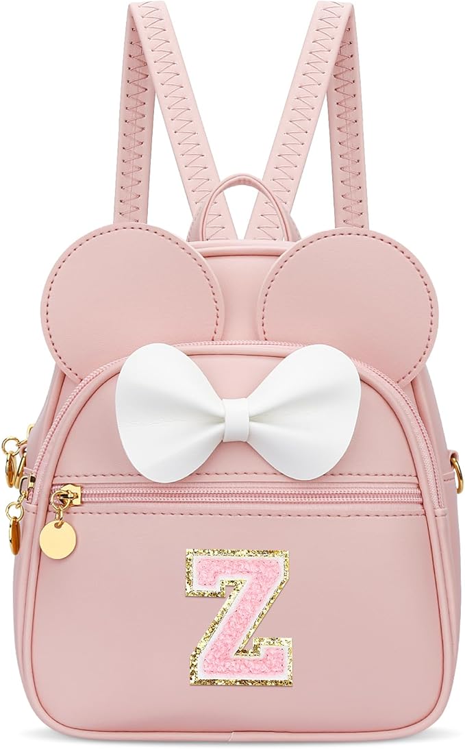 KKXIU Girls Initial Bowknot Cute Mini Backpack for Toddler, Travel Small Girl Backpacks, Personalized Valentine's Day Gifts for Little Girls and Kids(Z, Pink)