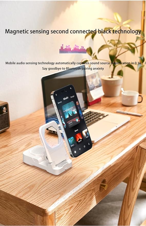 Mobile Phone Sensor Stand Bluetooth Speaker（White）