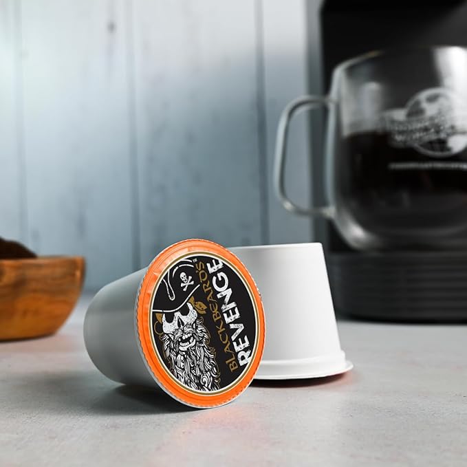 Fresh Roasted Coffee, Blackbeard's Revenge, Medium Roast, 72 Pods for K Cup Brewers