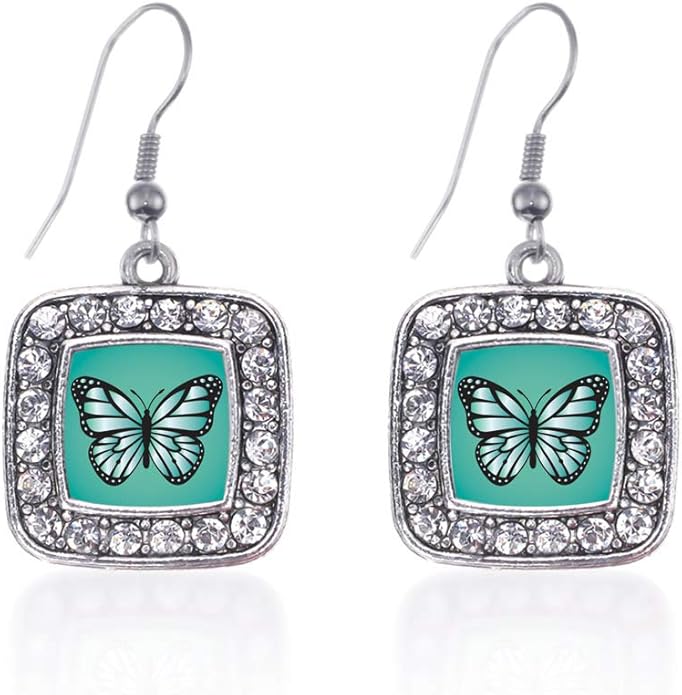 Inspired Silver - Silver Square Charm French Hook Drop Earrings with Cubic Zirconia Jewelry