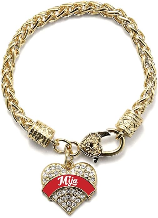 Inspired Silver - Gold Pave Heart Charm Bracelet with Cubic Zirconia Jewelry