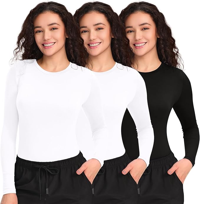 COZYFIT 3 Pack Scrub Undershirts Long Sleeve Women - Underscrub Comfort Tee