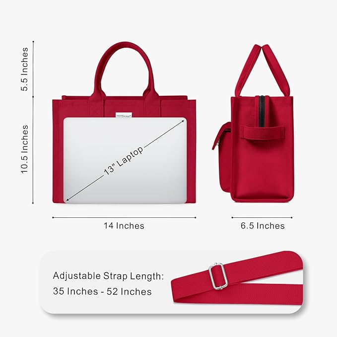 TOPDesign Heavy-Duty Canvas Tote Bag for Women, Adjustable Crossbody/Shoulder Handbag with 9 Pockets, Everything Tote