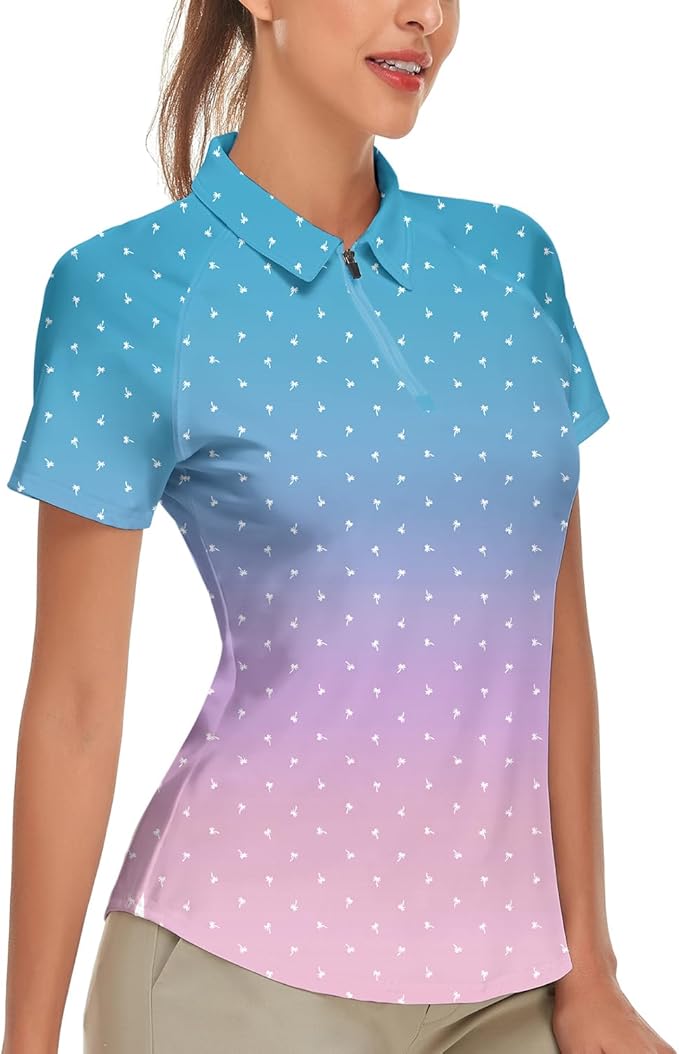 Women's Golf Shirt Short Sleeve Tennis Shirt Quarter Zip Golf Pullover Golf Polo Shirts Argyle Tops