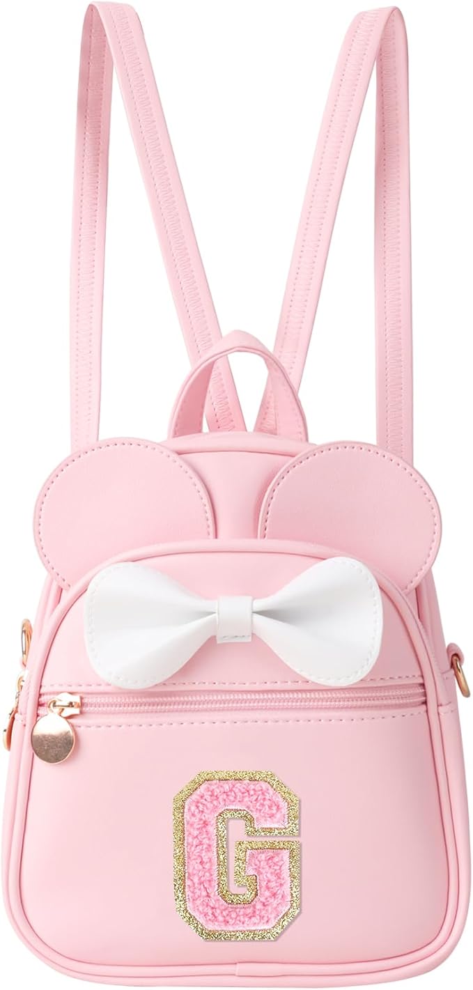 UIXIZQ Personalized Toddler Backpack for Girls 3–10, Cute Mini Bowknot Mouse-Ear Toddler Bookbag Crossbody Purse, Small Daypack Wallet Set, Initial Birthday Gift, Trendy Little Kids/Teen Bag(Pink,G)