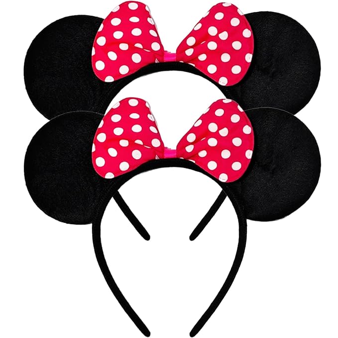 MADO 2 pack mouse ears headbands for adults women little girls boys (ruby red, onesize)