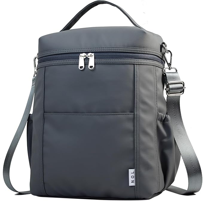 NOL Natural Organic Lifestyle Insulated Lunch Bags for Women Cooler Bag Lightweight Nylon Waterproof Lunch Box For Work (Dark gray, Large)