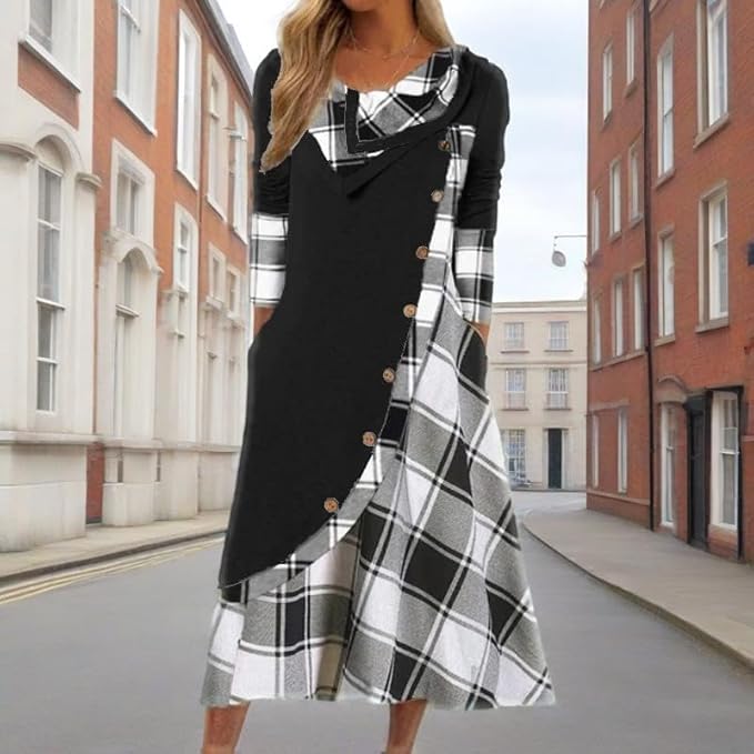 Winter Dresses for Women Wedding Guests Casual Cute Heart Long Sleeve Tiered Maxi Dress with Pockets Plus Size