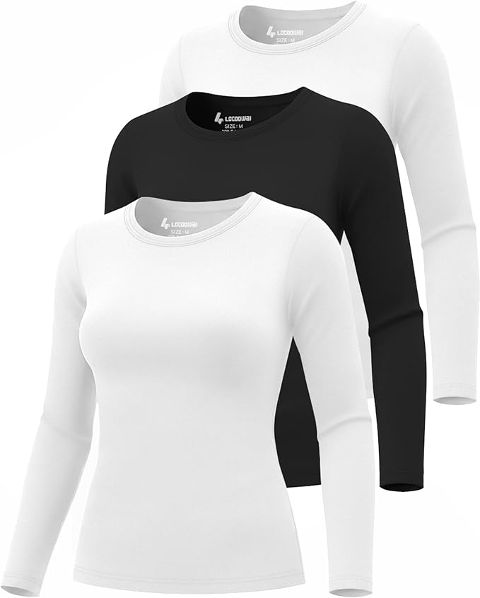 3 Pack Women's Underscrub Shirts Long Sleeve Thermal Scrub Undershirts Nurse Crew Neck Slim Fit Fleece Top Basic Tee
