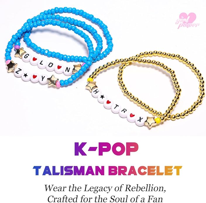 AICase for Korea-Pop Merch Gifts Toys Golden Inspired Bracelets 5 Pcs Stackable Stretch Flower Beaded Bracelets Costume Outfit Merchandise Jewelry Gifts for Fans Christmas Stocking_3110