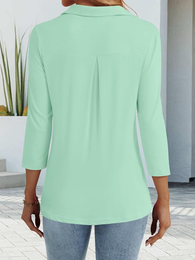 3/4 Length Sleeve Womens Tops Dressy Casual V Neck Polo Shirts Business Work Blouses 2025 Trendy Tunic Top