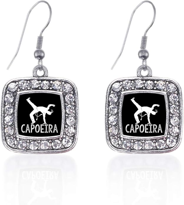 Inspired Silver - Silver Square Charm French Hook Drop Earrings with Cubic Zirconia Jewelry