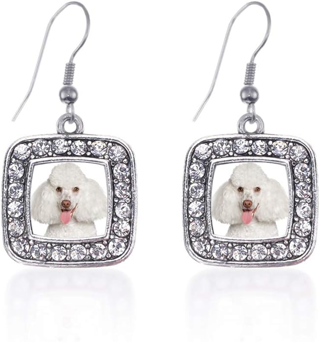 Inspired Silver - Silver Square Charm French Hook Drop Earrings with Cubic Zirconia Jewelry