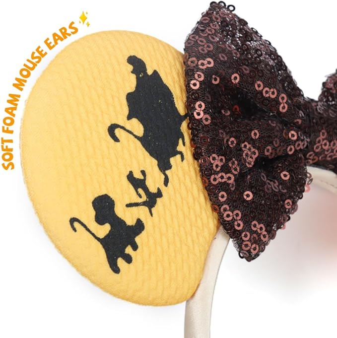 ETLUK Mouse Ears Headband, Animal Mouse Ears with Sequin Bow for Women Girls, Parks Ears for Cosplay Accessories Party (Lion)