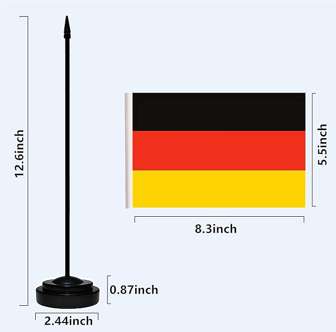 USA & Germany Desk Flag - Small Mini American & German Twin Table Office Flag, 13" Black Pole & Base