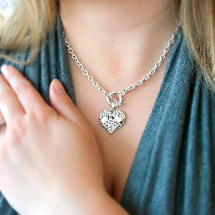 Inspired Silver - Silver Pave Heart Charm 18 Inch Necklace with Cubic Zirconia Jewelry