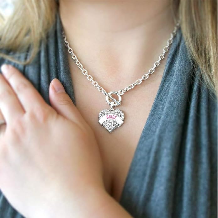 Inspired Silver - Silver Pave Heart Charm 18 Inch Necklace with Cubic Zirconia Jewelry