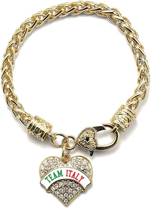 Inspired Silver - Gold Pave Heart Charm Bracelet with Cubic Zirconia Jewelry