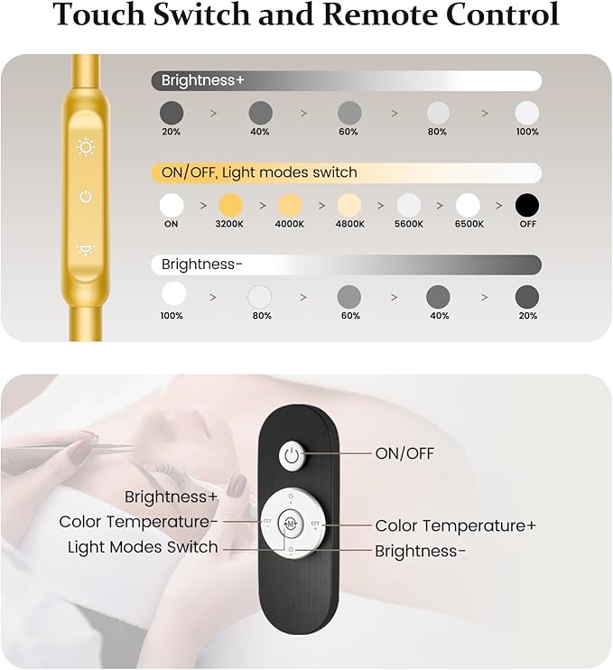 Half Moon Lash Light, LED Moon Lamp with Tool Tray for Eyelash Extensions, Nail Art, Tattoo and Skincare, Adjustable Color Temperature and Brightness (Gold)
