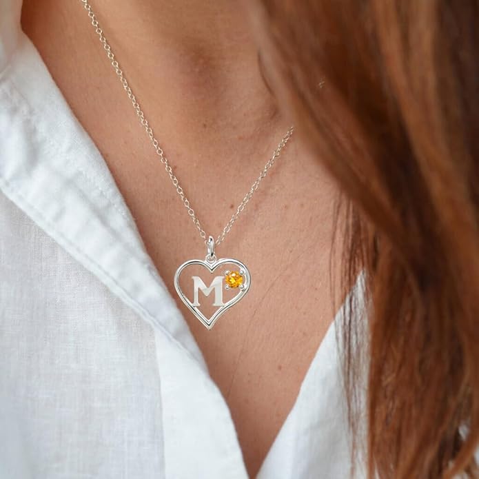Icy Jewelry Silver Sterling Necklace Initial Letter A-Z Birthstone for Women – Personalized Custom Jewelry Pendant with Heart Design Customized Dainty Charm for Wife Girlfriend Mom – 18" Box Chain
