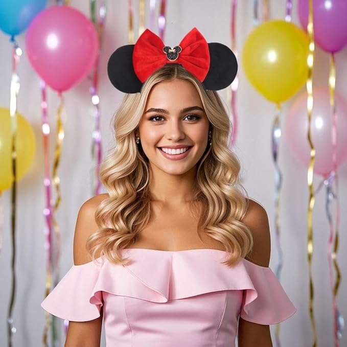 XINGKANG Mouse Ear Sparkling Headband, pink bow, birthday, Balloons, Castle, Firmly Occupying the C Position at the Party