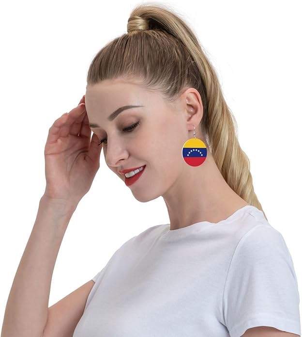 Round Faux Leather Earrings for Women Lightweight Double-Side Printed Drop Dangle Earring for Festival Party Gift