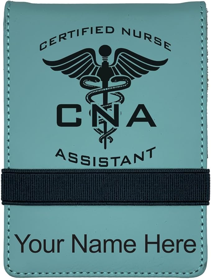 LaserGram Mini Padfolio with Notepad and Pen, CNA Certified Nurse Assistant, Personalized Engraving Included (Teal)