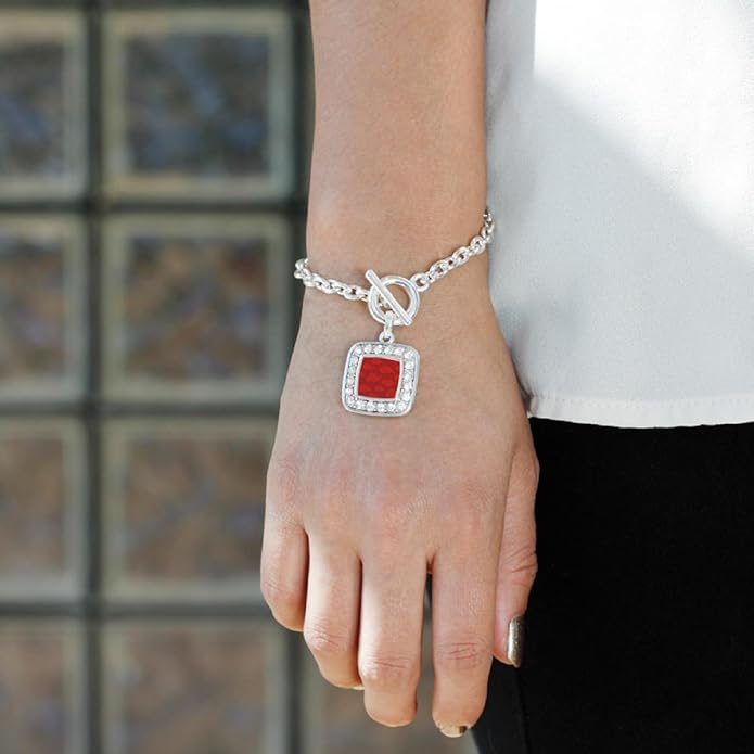 Inspired Silver - Silver Square Charm Toggle Bracelet with Cubic Zirconia Jewelry