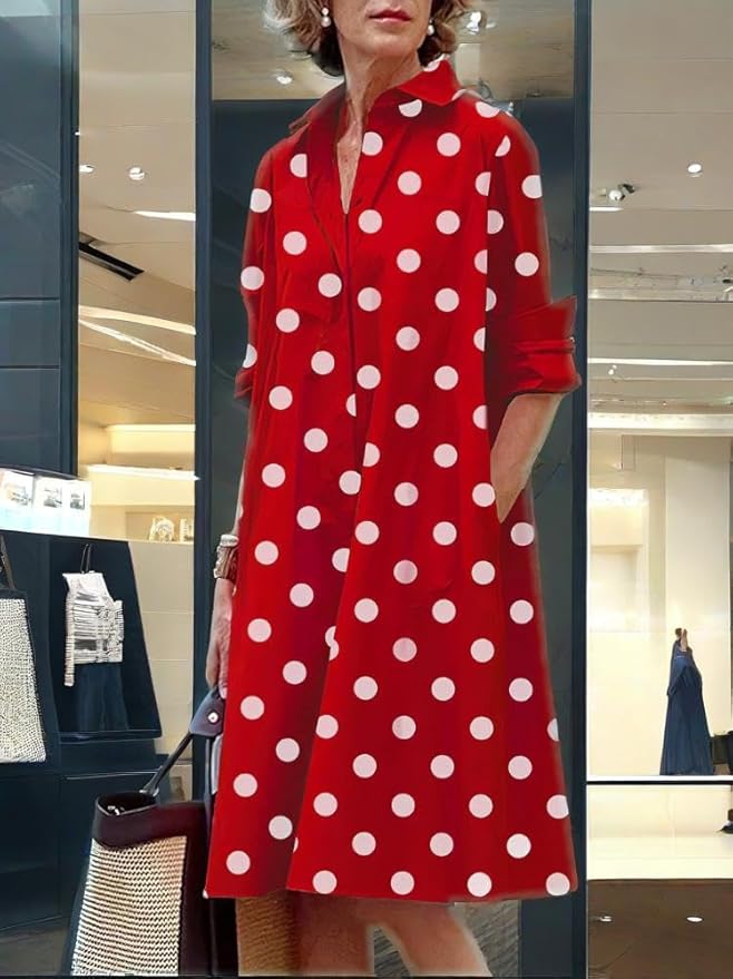 Womens 2025 Long Sleeve Button Down Shirt Summer Dress Casual V Neck Loose Fit Midi Shirt Dresses with Pockets