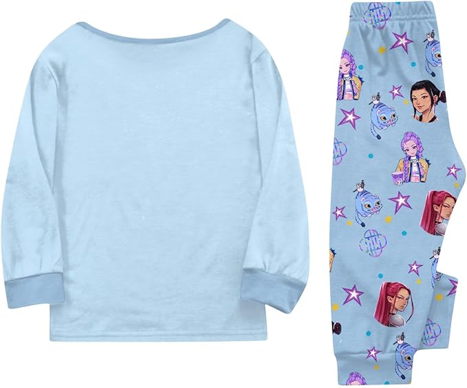 Girls 2 Piece K Pop Singer Outfits Cute Cartoon Graphic Shirts and Pants Casual Tracksuit Fashion Clothing Sets