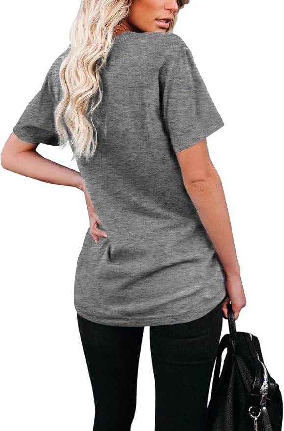 WIHOLL Women Summer T Shirts Short Sleeve Rounded V Neck Pocket Tee Tops