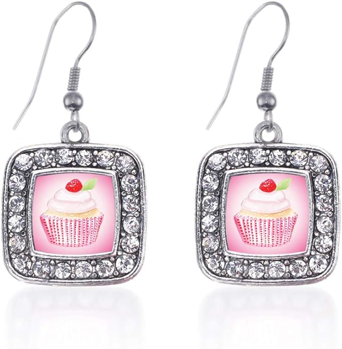 Inspired Silver - Silver Square Charm French Hook Drop Earrings with Cubic Zirconia Jewelry