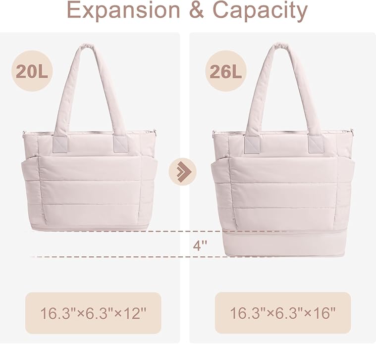 Tote Bag for Women Puffer Tote Bag Large Nurse Bags Shoulder Handbag with Zipper for Work Travel
