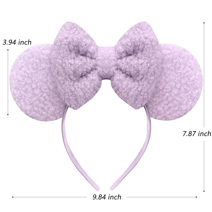 Trnerm Purple Mouse Ears Headband for Women, Soft Plush Park Ears Cute Birthday Hair Bands