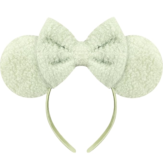 Trnerm green Mouse Ears Headband for Women, Soft Plush Park Ears Cute Birthday Hair Bands