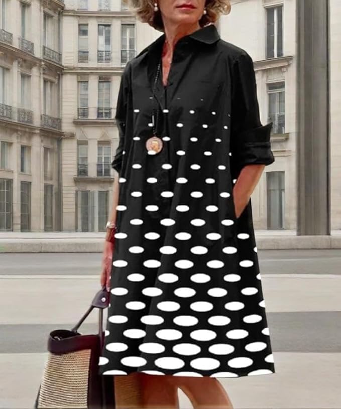 Womens 2025 Long Sleeve Button Down Shirt Summer Dress Casual V Neck Loose Fit Midi Shirt Dresses with Pockets