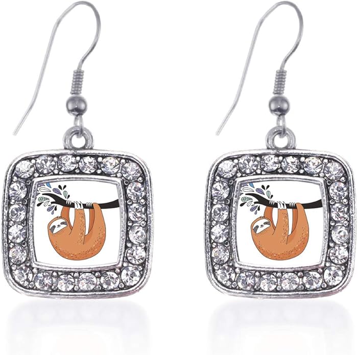 Inspired Silver - Silver Square Charm French Hook Drop Earrings with Cubic Zirconia Jewelry