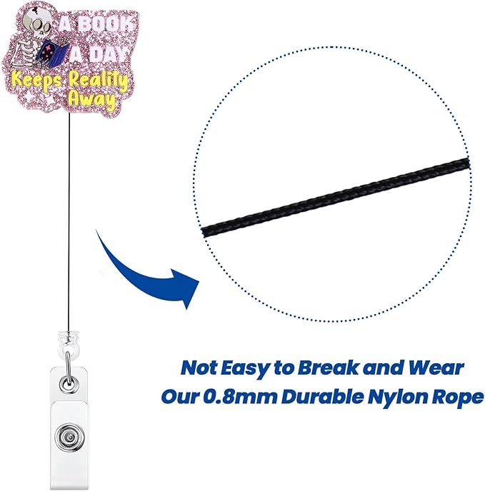 Funny Student Halloween Skull Badge Reel, A Book A Day Keeps Reality Away, Cute Retractable ID Card Librarian Badge Holder, Name Tag Work Badge Clip for Teacher Student Book Lovers Gifts