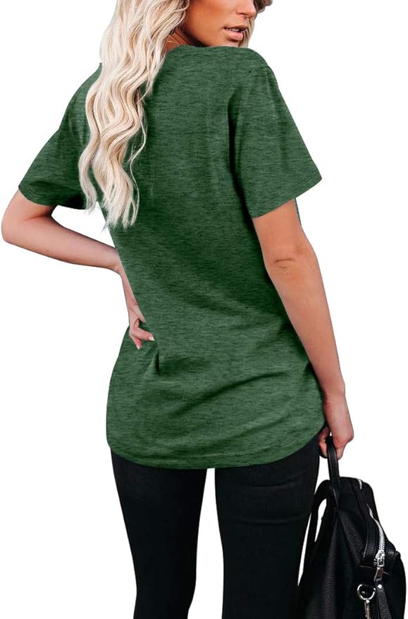 WIHOLL Women Summer T Shirts Short Sleeve Rounded V Neck Pocket Tee Tops