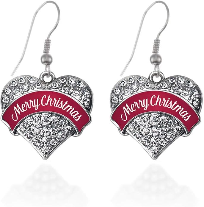 Inspired Silver - Silver Pave Heart Charm French Hook Drop Earrings with Cubic Zirconia Jewelry