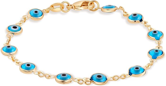 Barzel 18K Gold Plated Multicolored Evil Eye Bracelet for Women - Made in Brazil