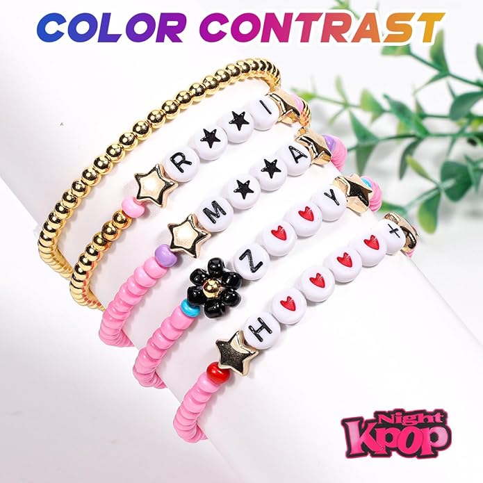 AICase for Korea-Pop Merch Gifts Toys Golden Inspired Bracelets 5 Pcs Stackable Stretch Flower Beaded Bracelets Costume Outfit Merchandise Jewelry Gifts for Fans Christmas Stocking_3110