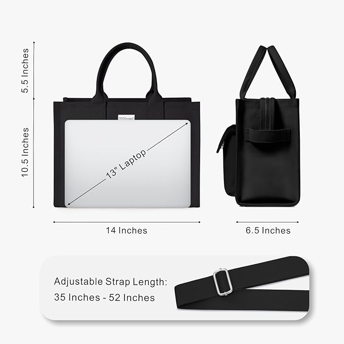 TOPDesign Heavy-Duty Canvas Tote Bag for Women, Adjustable Crossbody/Shoulder Handbag with 9 Pockets, Everything Tote